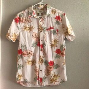 Forever 21 Men Tropical Hawaiian Cotton Button Down Shirt size Small